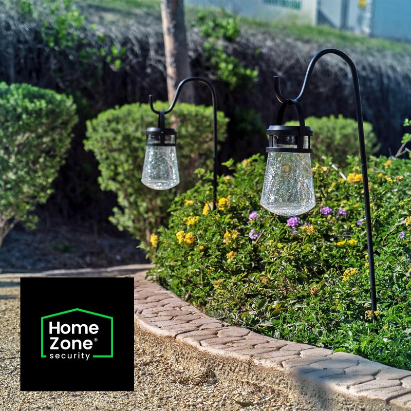 Home Zone Security 2 Packs Solar Crackle Glass Solar Lanterns Light Hanging Outdoor Waterproof 10 Lumens 3000K Decorative Large Crackle Glass Garden LED Lights, No Wiring for Patio Backyard Garden - Image 2